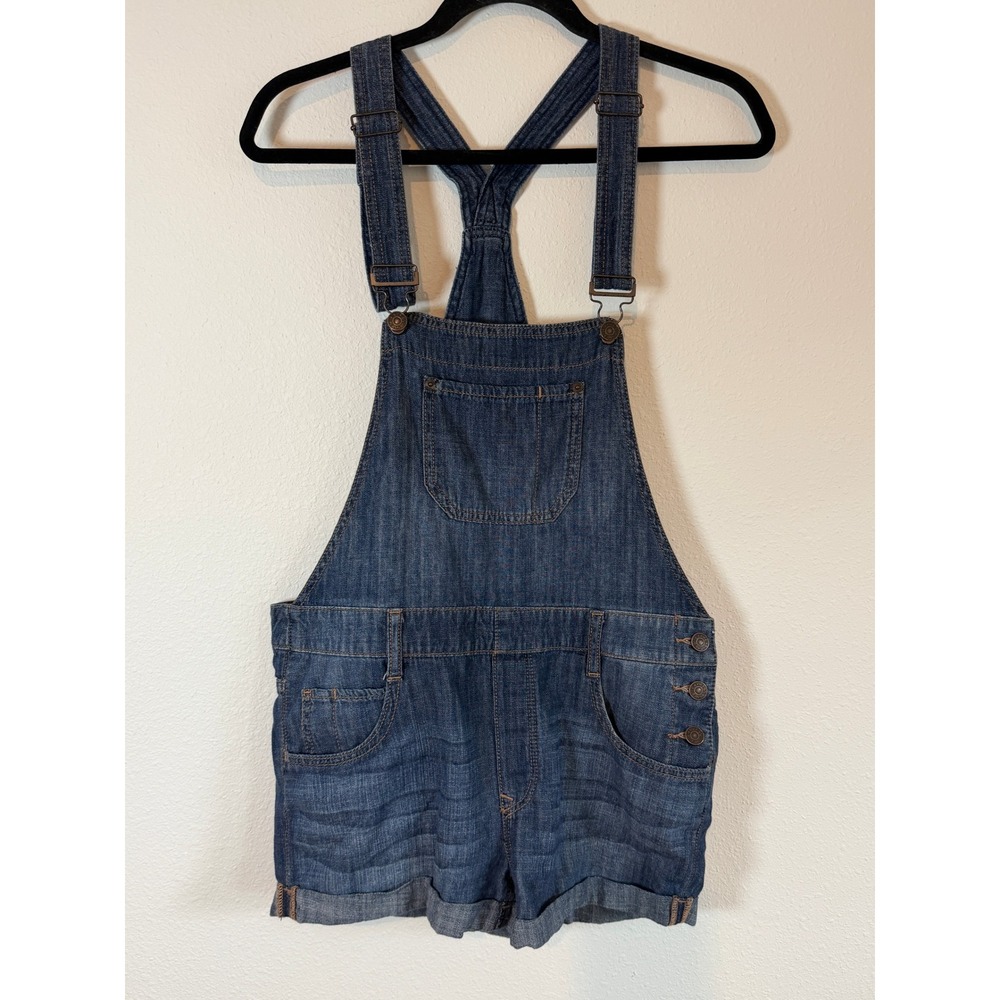 Express Jeans Women Blue Denim Shortalls Overalls Size 4 100% Cotton Medium Wash
